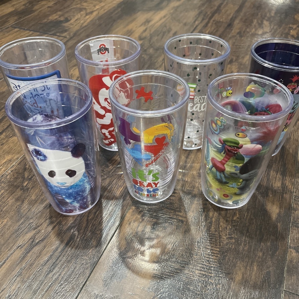 TERVIS | LOT Of 7 Assorted  Tumblers Cups Color 16oz Autism Panda Trolls Teacher